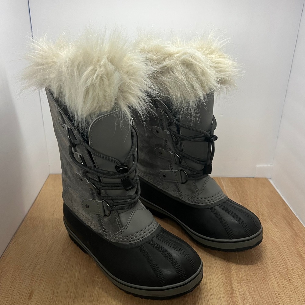 SOREL Joan of Arctic Snow Boots Kids Size 4 Gray Waterproof Insulated NY1966-052